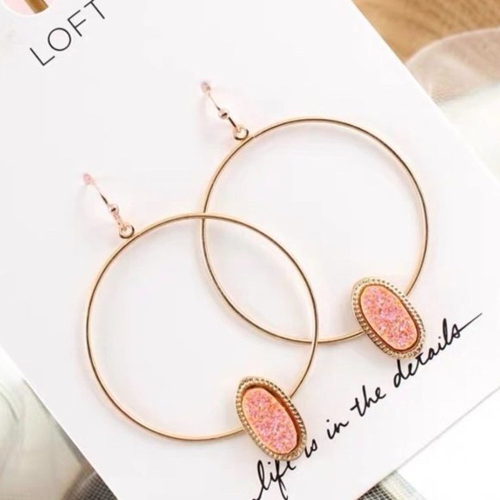 4/$25 LOFT Druzy Hoop Drop Earrings Coral